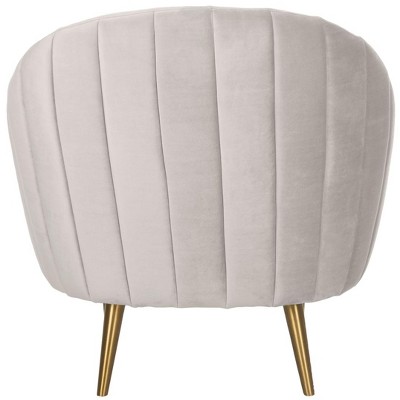 Transitional Pale Taupe Velvet Barrel Arm Chair with Wood Accents