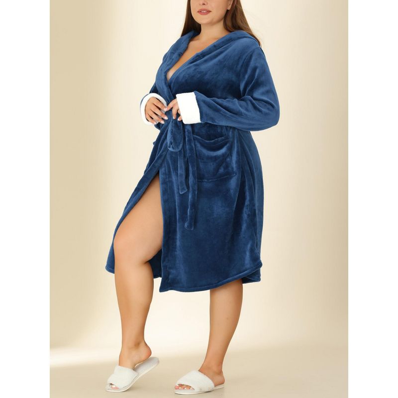 Agnes Orinda Women's Plus Size Nightgown Faux Fur Robe Fleece Hood Warm Plush Flannel Robe, 2 of 6