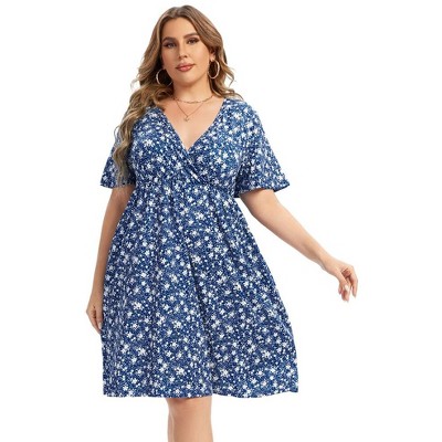 Women's V Neck A-Line Knee Length Wrap Dress Swing Dresses