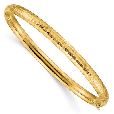 Black Bow Jewelry 4.75mm 14k Yellow Gold Hammered Domed Hinged Bangle Bracelet