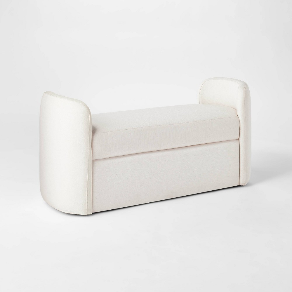 Springdell Rounded Bench Off-White Linen: Velvet Upholstery, Metal & Plywood Frame - Threshold&trade; designed w/Studio McGee