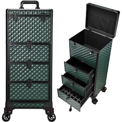4 in 1 Professional Makeup Case Aluminum Cosmetic Case Rolling Makeup Case
