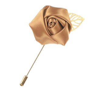 Unique Bargains Wedding Groom Suit Ribbon Rose Flower Lapel Pin with Gold Leaf 1 Pc - 1 of 4