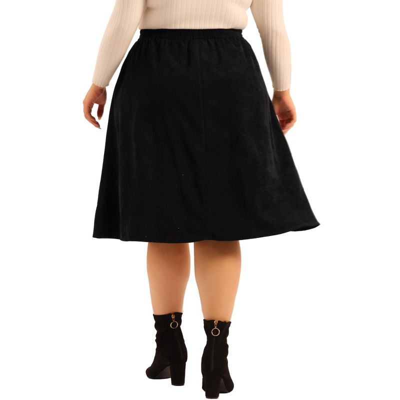 Agnes Orinda Women's Plus Size Elastic High Waist Button Front Pockets Midi Corduroy A Line Skirts, 4 of 6