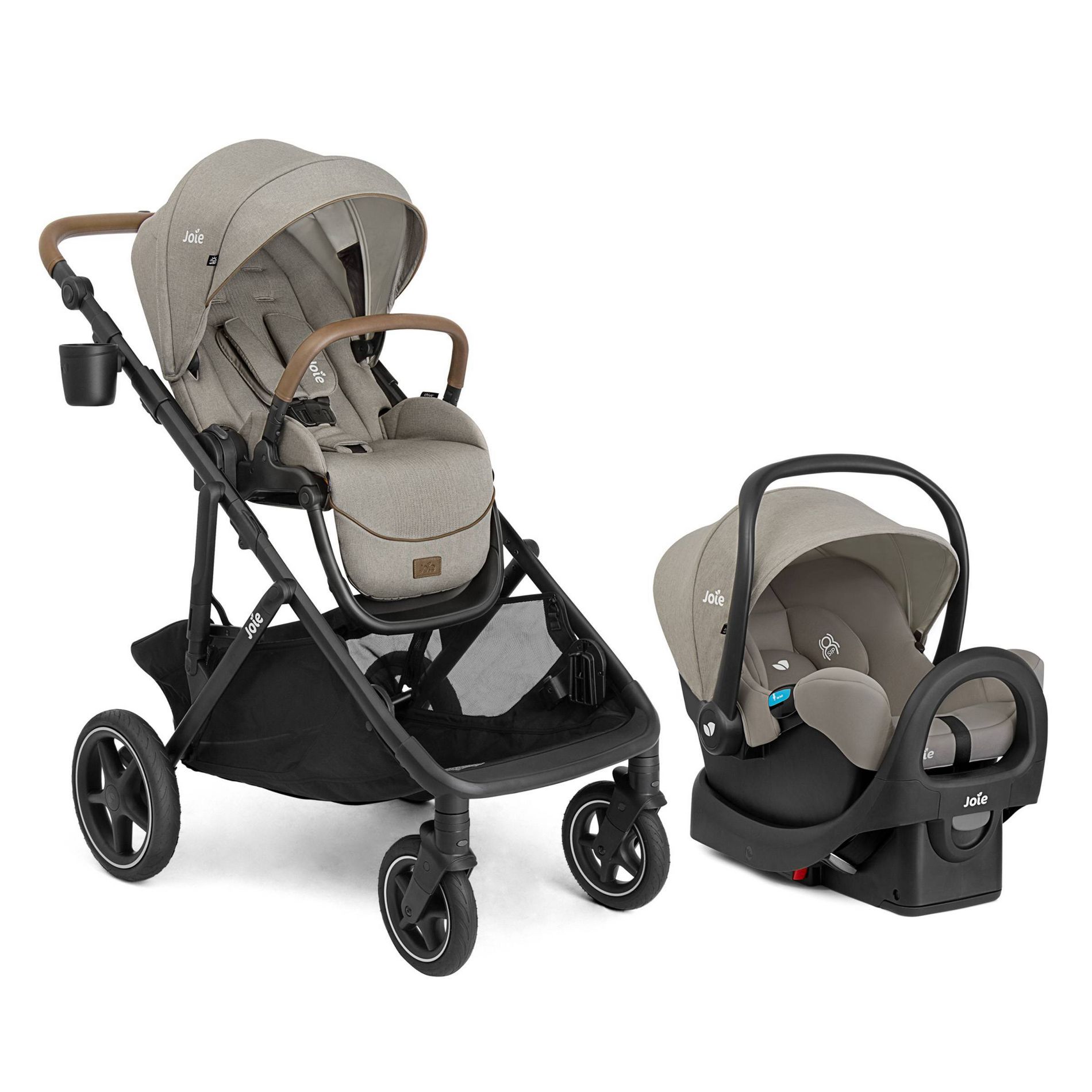 Joie Chive and Rue Travel System - Dove: All-Terrain Tires, Adjustable Harness, Infant Car Seat Compatible