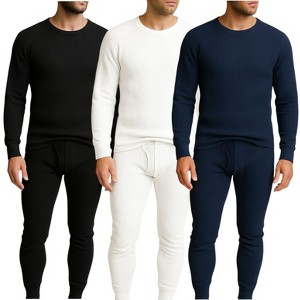 3 Pack Men’s Thermal Underwear Set – Waffle Knit Base Layer Top & Bottom Long Johns - 1 of 4