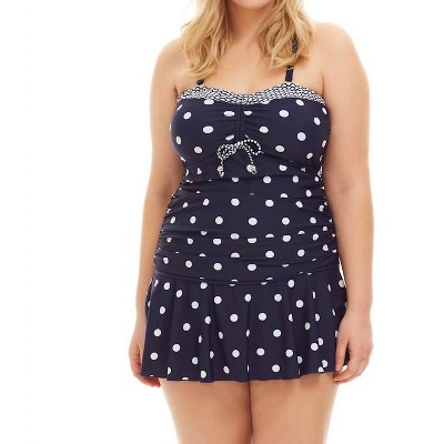 Women's Daphne Bandeau Strapless Tie Front Shirred Swimdress - Plus Size - Always for Me