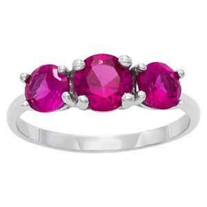 1.76 CT. T.W. 3 Stone Created Ruby Ring In Sterling Silver - (7), Women