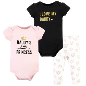 Hudson Baby Infant Girl Cotton Bodysuit and Pant Set, Daddys Little Princess Short Sleeve - 1 of 4