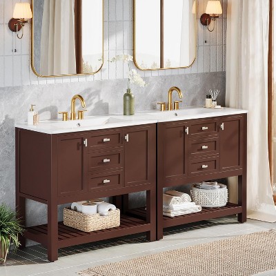 Tribesigns 36" Bathroom Vanity with Sink, Modern Bathroom Storage Vanity Cabinet with 3 Drawers, Brown