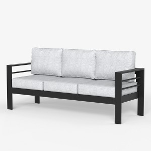LayinSun Aluminum Patio Couch Sofa, All-Weather Metal Modern 3 Seater Outdoor Sofa with 5" Thick Cushion - 1 of 4