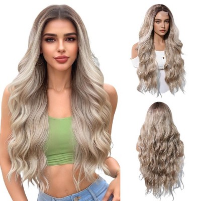 Jessie's Wig 26 Inch Wavy Wig Synthetic Hair Small Lace Wigs Blonde Color With Dark Roots 1 Pc/Pack