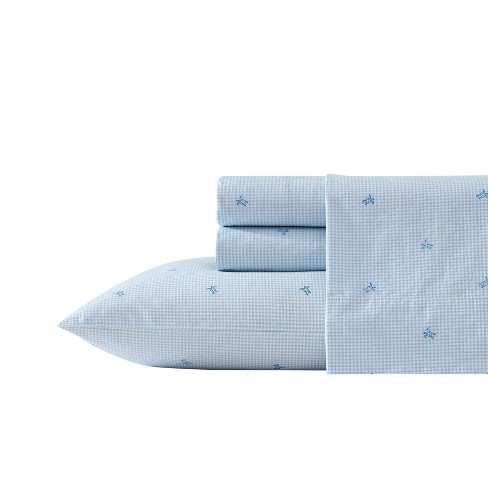 Laura Ashley Turtle Gingham - Blue Queen Sheet Set : Target