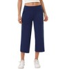 Wide Leg Capri Pants for Women Pull on Loose Lounge Yoga Workout Elastic Waist Cropped Pants with Pockets - 3 of 4