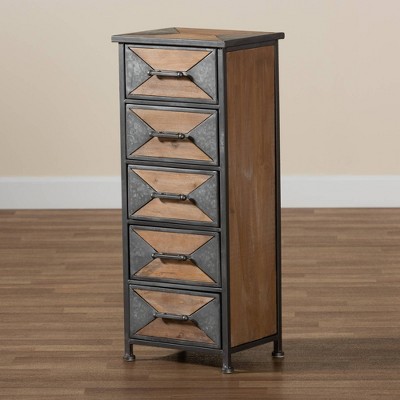 Lockable Gray Office Cabinet with Whitewashed Oak Accents