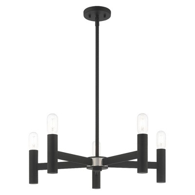 Black Industrial 5-Light Chandelier with Nickel Accents