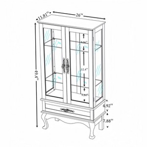 YOOCOZZ Lighted Glass Wine Curio Display Cabinet with Adjustable Glass Shelves 2 Doors 1 Drawer Bulb Included - 1 of 3