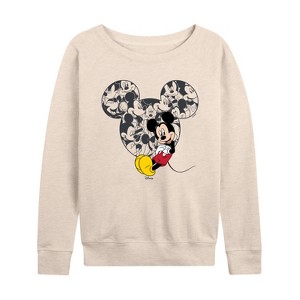 Women's - Disney - Mickey Ear Pattern Lightweight French Terry Wide Neck Long Sleeve Graphic Shirt - 1 of 4