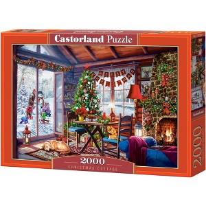 2000 Piece Jigsaw Puzzle, Christmas Cottage, Fireplace with stockings hung, Decorated tree, Adult Puzzle, Castorland C-200962-2 - 1 of 4