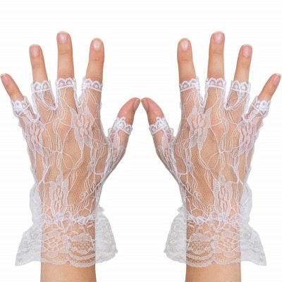 Skeleteen Girls Fingerless Lace Costume Gloves - White
