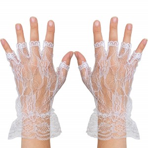 Skeleteen Girls Fingerless Lace Costume Gloves - White - 1 of 4