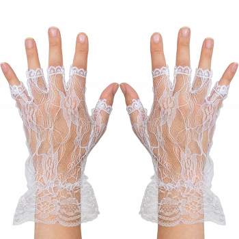 Skeleteen Girls Fingerless Lace Costume Gloves - White