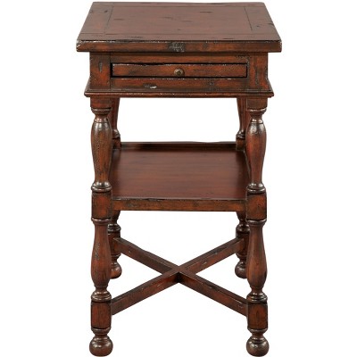 Traditional Mahogany Brown Side Table with Storage Tray