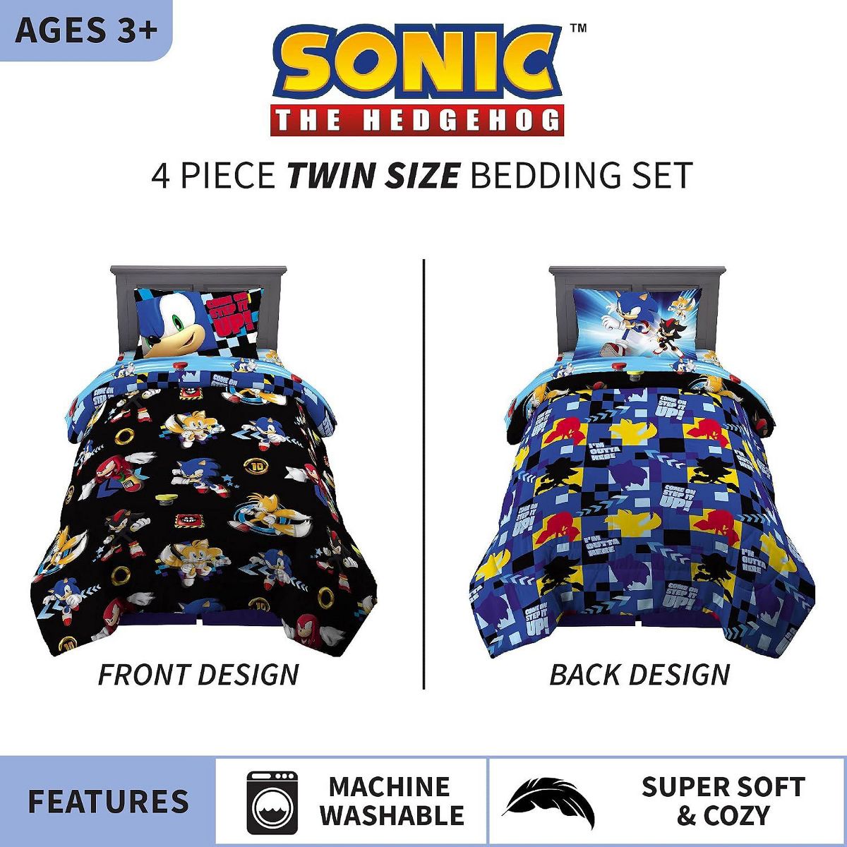 Sonic the Hedgehog Kids Bedding 4 Piece Twin Comforter and Sheets Set - thumbnail 2