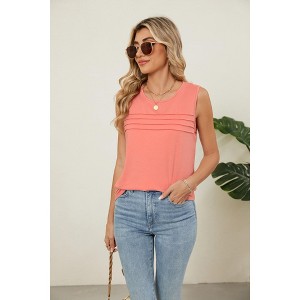 Women's Sleeveless Ruffle Detail T-Shirt | Round Neck Casual Solid Top for Women - 1 of 4