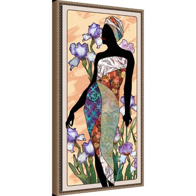 Bronze Framed Canvas Print of Woman in Patchwork Dress, 14 x 27
