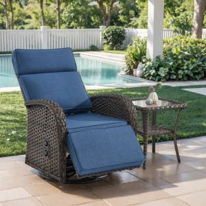 Buenhomino Outdoor Swivel Reclining Chair and Matching Side Table - 2-Piece Wicker Patio Bistro Set with Cushions,Brown Wicker - 1 of 4