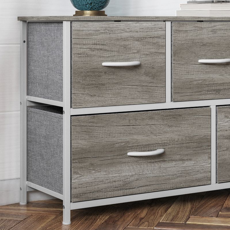 Flash Furniture Harris 5 Drawer Vertical Storage Dresser with Cast Iron Frame, Wood Top, and Easy Pull Fabric Drawers with Wooden Handles, 5 of 12