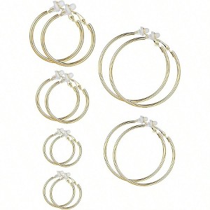 Clip - on Hoop Earrings, Gold Non - Piercing Set for Women Fashionable Hypoallergenic - 1 of 4