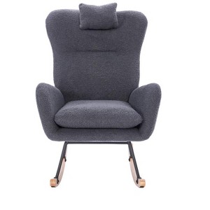 Aukfa Soft Teddy Fabric Rocking Chair w/Pocket - Ergonomic Nursery Glider, Solid Wood Base, 264LB Capacity for Living Room & Bedroom - 1 of 4