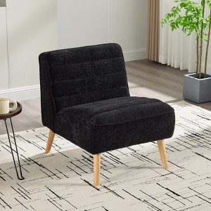 Hrinhom 24.4"W Chenille Lounge Chair, Armlesschair with Wooden Legs - 1 of 4