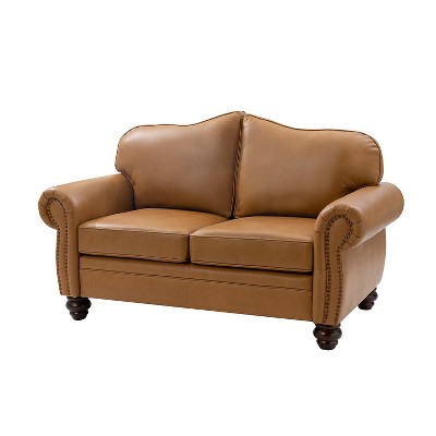 Antonia 60" Wide  Chesterfield Loveseat, Genuine Leather Sofa with Nailhead Trim and Rolled Armrests -A+B | ARTFUL LIVING DESIGN