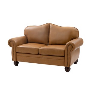 Antonia 60" Wide  Chesterfield Loveseat, Genuine Leather Sofa with Nailhead Trim and Rolled Armrests -A+B | ARTFUL LIVING DESIGN - 1 of 4