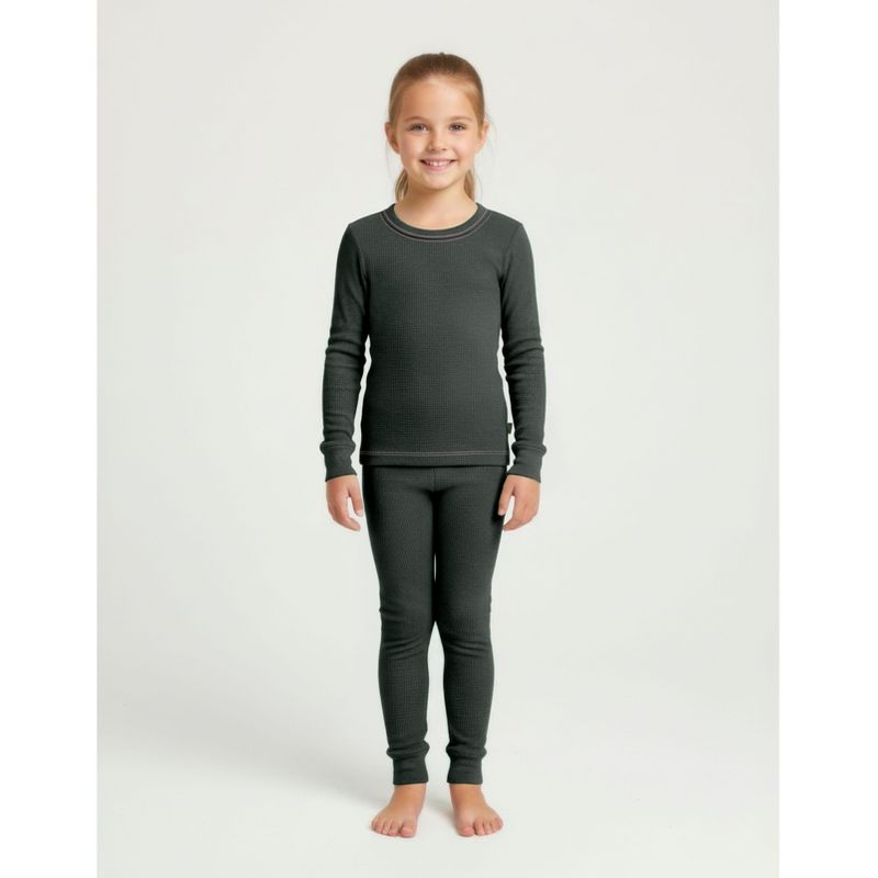 City Threads Girls Infant Soft & Cozy Thermal Long Johns 2-Piece Set - Warm Base Layer & Loungewear, Black w/ Light Pink Stitch, 3-6 Months