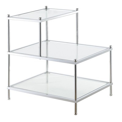 Royal Crest 3 Tier Step End Table Clear Glass/Chrome Frame - Breighton Home