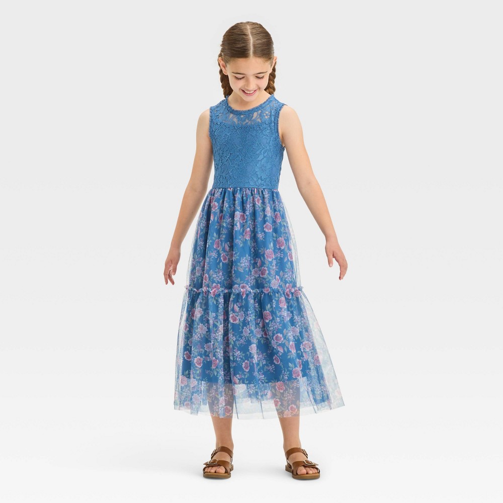 Zenzi Girls Sleeveless Lace Floral Dress