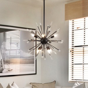 LLHZSY 8/12-Light Modern Black Sputnik Pendant Starburst Firework Crystal Chandelier - W26.77"/31.49" - 1 of 4