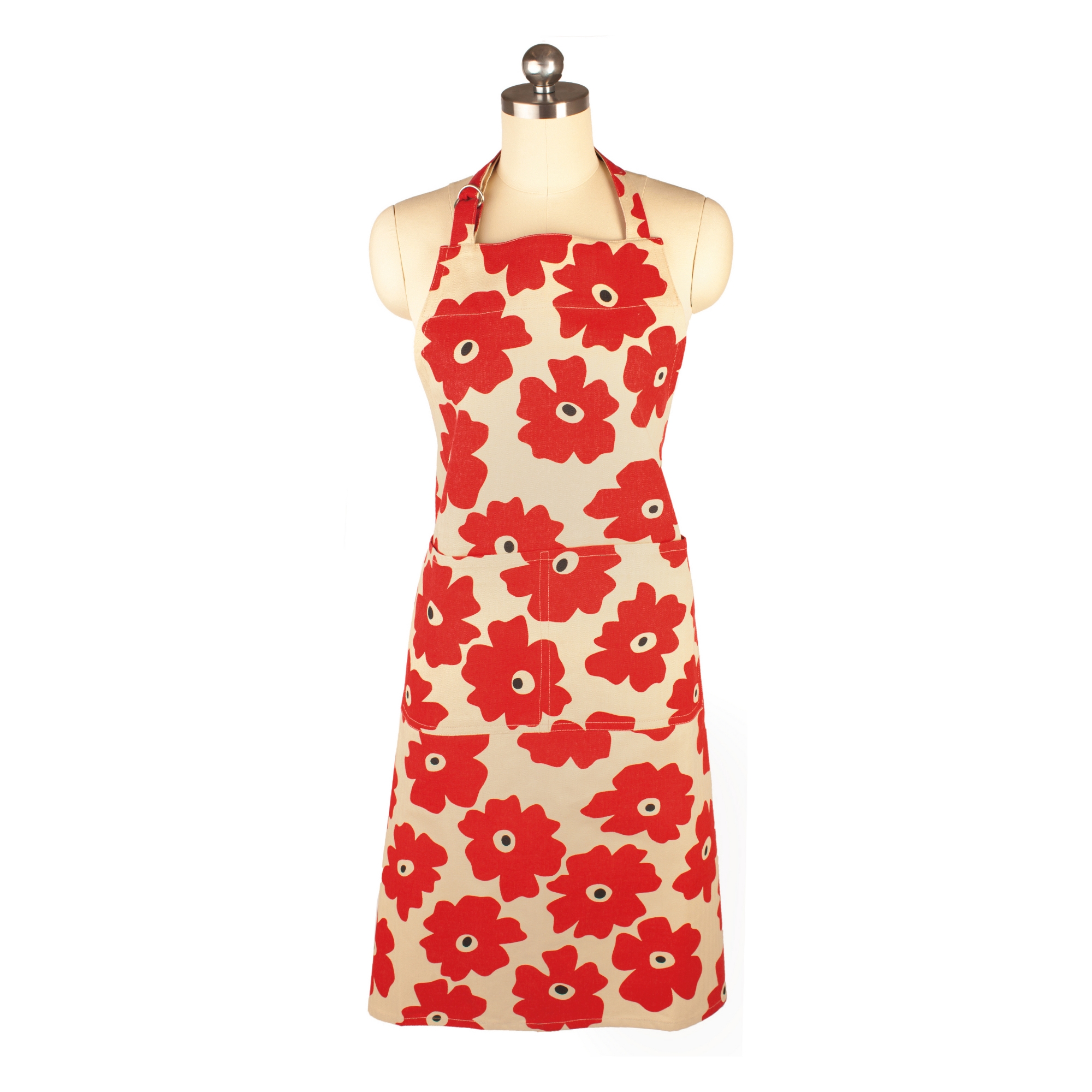 Cooking Apron Red - Mu Kitchen: Cotton Herringbone, Adjustable Neck, Front Pocket