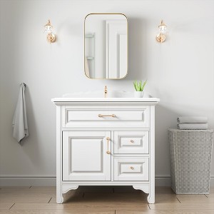 PexFix 24" x 16" Bathroom Cabinet with Mirror Stainless Steel Frame and 2 Adjustable Shelves Wall Medicine Cabinets Mirrors Rectangle Recessed Gold - 1 of 4