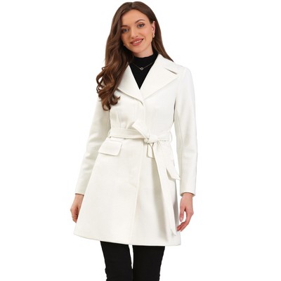 INSPIRE CHIC Women's Lapel Collared Open Front Long Sleeve Belted Overcoat