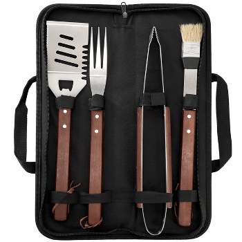 Gibson Home Barbecue Basics 5 Piece Stainless Steel BBQ Tool Set with Wood Handles