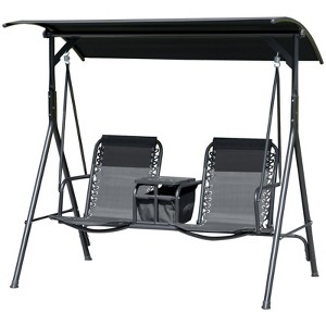 DSVIMOY 2 Person Porch Swing, Outdoor Swing with Canopy, Pivot Storage Table, 2 Cup Holders, Cushions for Patio, Backyard, Black, 69.3"*45.8"*64.5" - 1 of 4