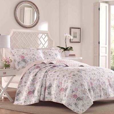 Pink Floral Reversible Cotton Twin Quilt Set