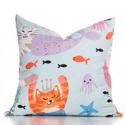 26"x26" Purrmaids Accent Throw Pillow with Sham Light Blue - Crayola