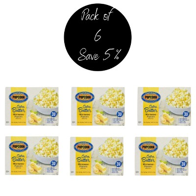 Preferred Popcorn 3 oz Extra Butter Flavored Microwave Popcorn - Pack of 6 Boxes of 3