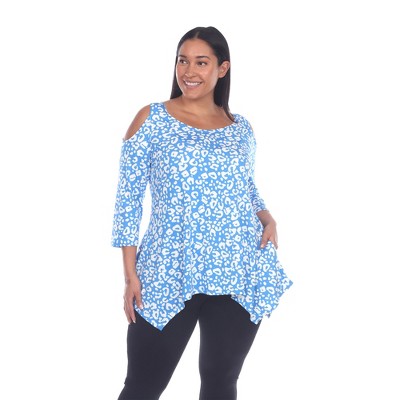 Plus Size Leopard Cold Shoulder Tunic - White Mark